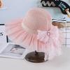 Summer Girls Straw Visor Big Brim Mesh Bow Princess Wind Sun Hat Outdoor Outing