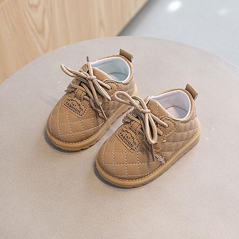 Spring/Autumn Lace-Up Single Shoes for Boys and Girls 0-1-2 Years Old, Soft-Soled Walking Shoes, Cartoon Leather Shoes.