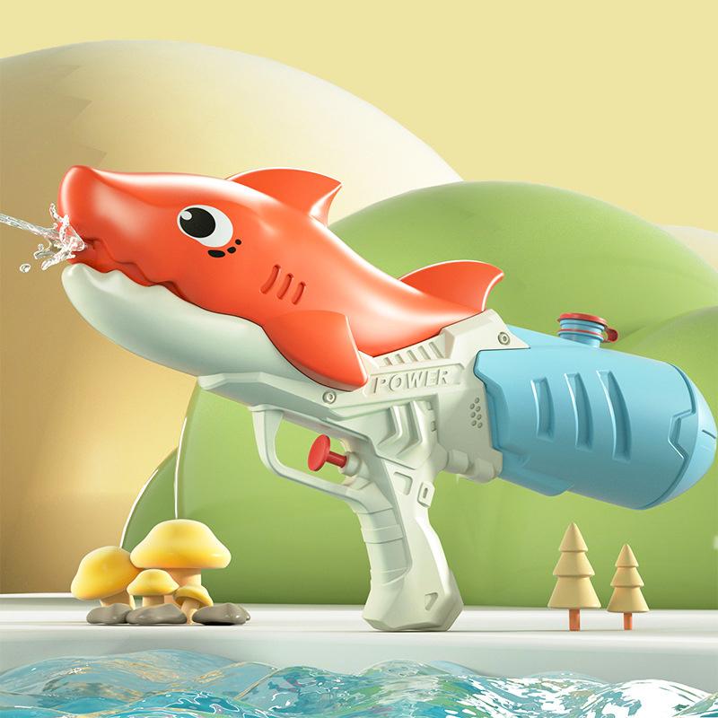 Kids Cartoon Shark Water Gun Portable Summer Absorbing High Pressure Water Gun Beach Outdoor Water Rifle Fight Adult Toys