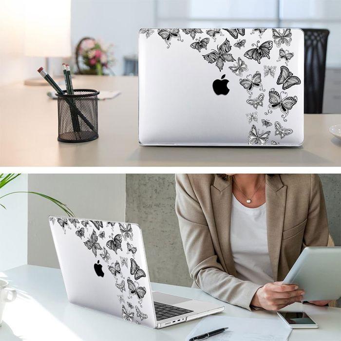 Coque pour MacBook Pro 14 Pouces M4 M3 M2 M1 Pro/Max 2024 2023 2021, Protection Rigide Ultra Slim Légère Motif Papillons