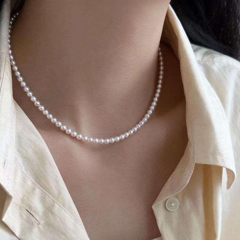 Aurora Baby Cherry Blossom Pink Freshwater Pearl Necklace 3-4mm Round, Almost Flawless