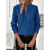 Women Solid Color Ribbed Knit Zipper Long Sleeve Loose Pullover Sweatshirt