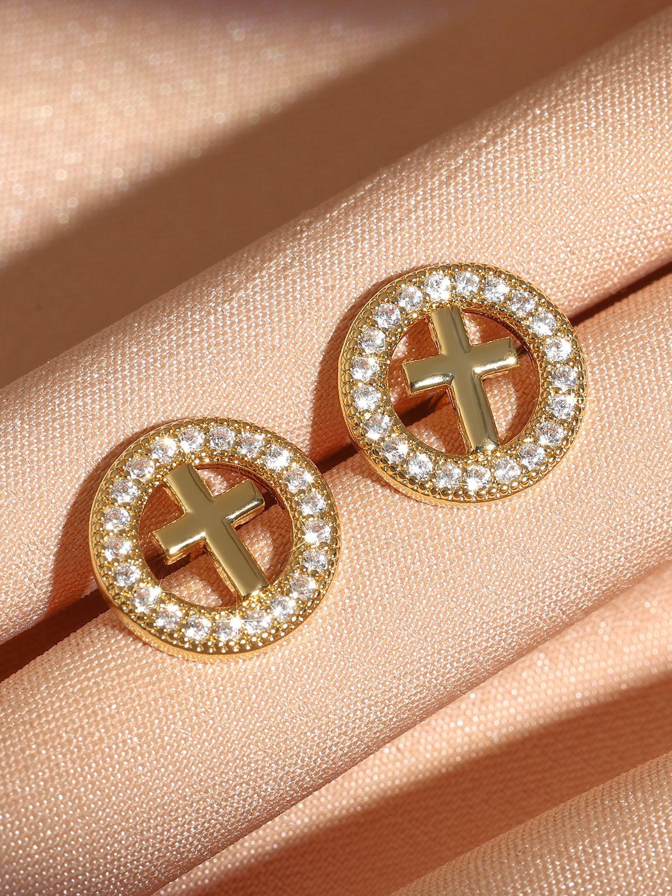 

Domestic Fashion Jewelry Ins Personalized Stud Earrings Loose Earrings Women S Cross Diamond-Set Earrings Gold-Plated 14K