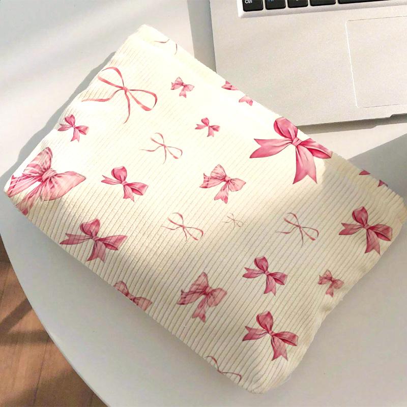 1pc Large Capacity Corduroy Cosmetic Bag Women Toiletries Organizer Bow Printed Zipper Makeup Bag Clutch Travel Cosmetic Storage