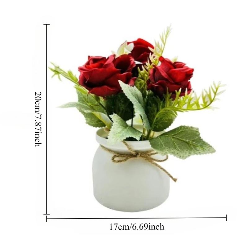 1pc Artificial Flower Potted Three Roses Small Flanged Bonsai Combination Simulated Plant Bonsai Home Decor Desktop Decoration