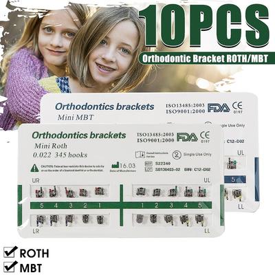 10pcs/Set Mini Dental Orthodontic Metal Bracket Brace Roth MBT Slot.022 Hooks 3
