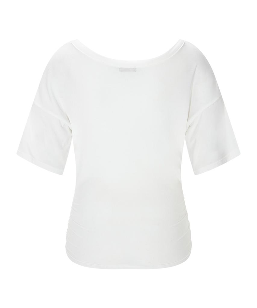 Peullijeunopallou Vin U-Neck Shirring Short Sleeve Top (White)