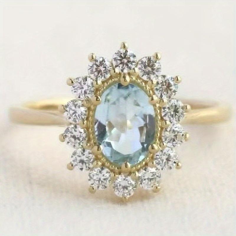 

1Pc Stylish Minimalist Palace Style Ring Inlaid with Sea Blue Synthetic Zircon 10 золотой