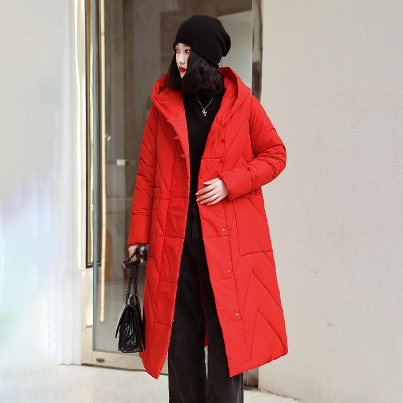 Women Autumn Winter Hooded Neck Long Sleeve Solid Color Single Breasted Knot Loose Warm Long Coat