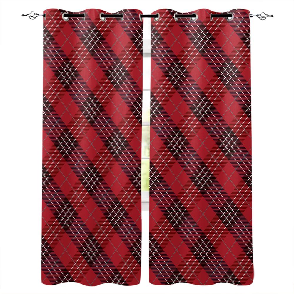 Gardiner i britisk stil med blått og oransje rutemønster Gardiner til stue Dekorative gjenstander Stue