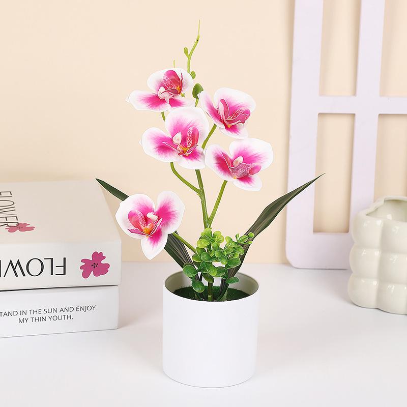 Plastic Bonsai Desktop Ornament Artificial Flower No-fading Butterfly Orchid Multicolor White Flowerpot Fake Butterfly Flower
