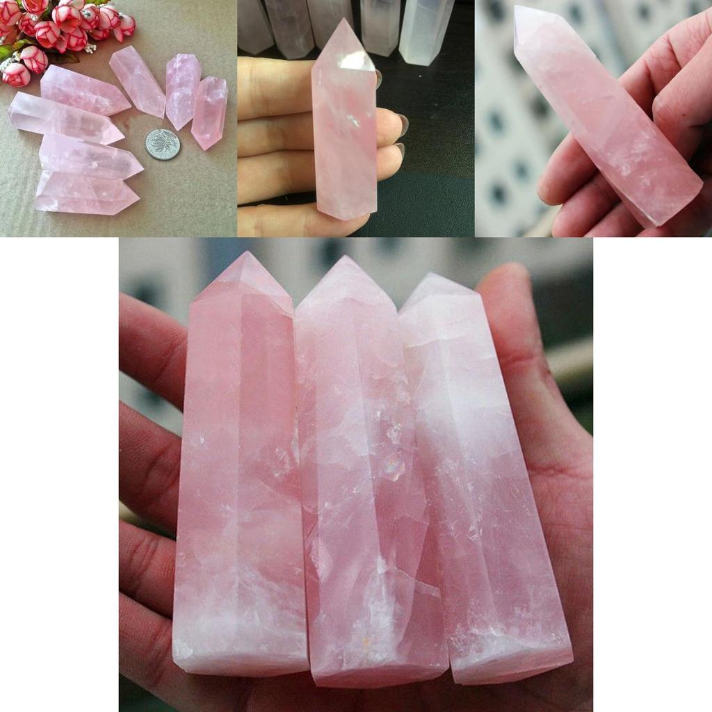 Elegant Pink Natural Rock Rose Quartz Crystal Point Healing Stone Obelisk Wand For Natural Health
