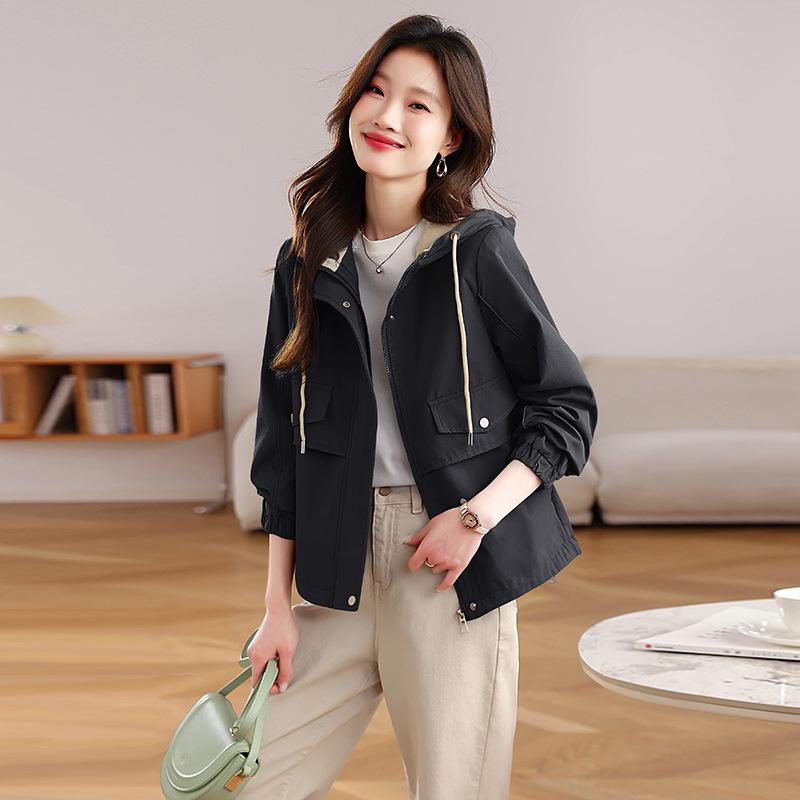 

Короткое пальто женское весенне-осеннее новое маленькое модное повседневное универсальное омолаживающее худи куртка топ 2XL чёрный