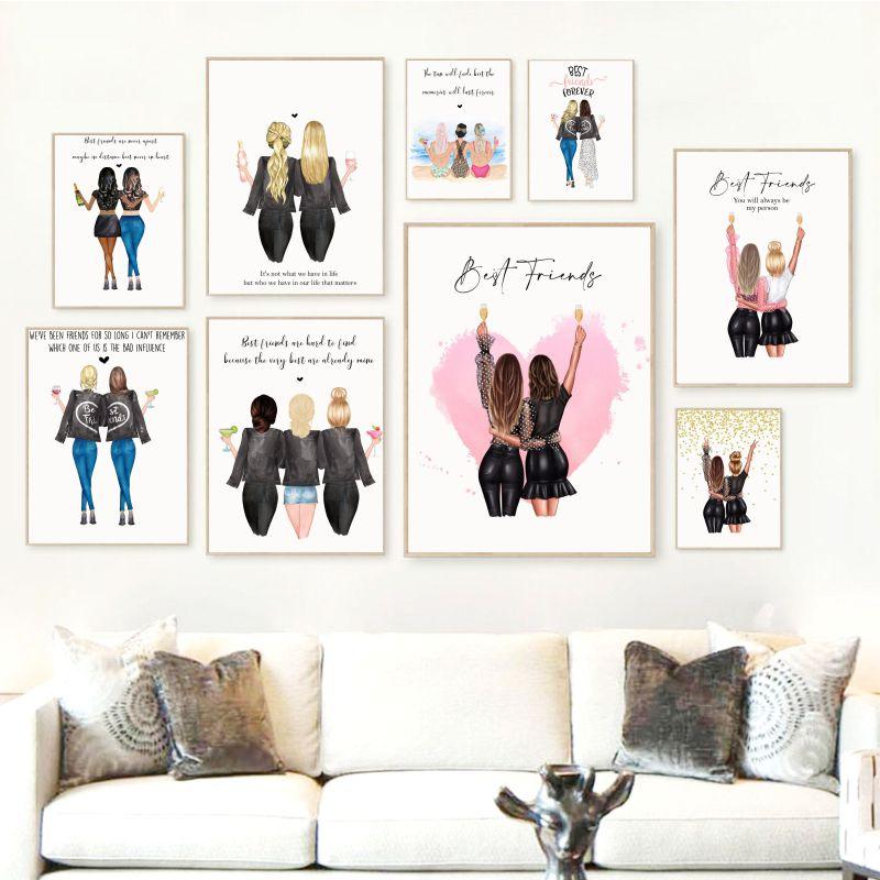 Custom Name Canvas Print Best Friends Wall Art Poster Nordic Canvas Painting Best Friend Love Friendship Picture Room Home Decor