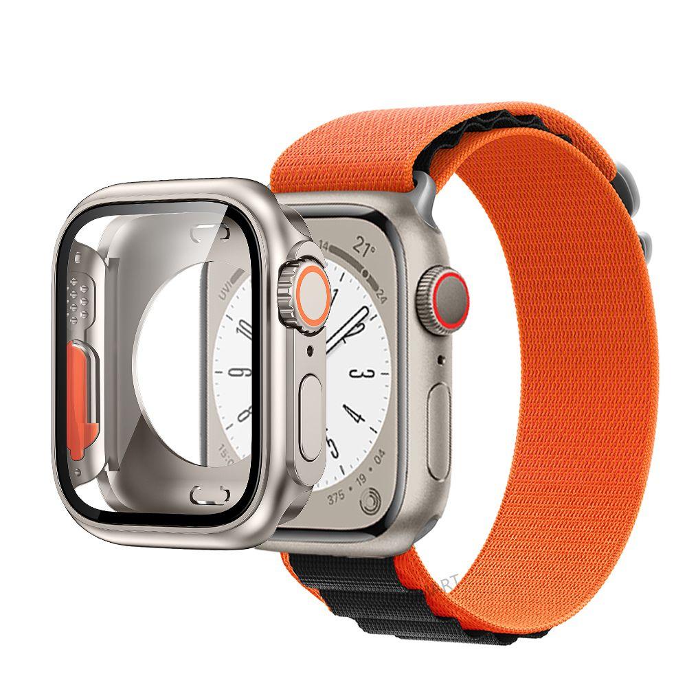 Correa de nailon con cubierta de vidrio para Apple Watch, carcasa de 44mm, 45mm, 40mm y 41mm, Protector de pantalla con correa, IWatch Series 56 Se 7 8, giro a Ultra