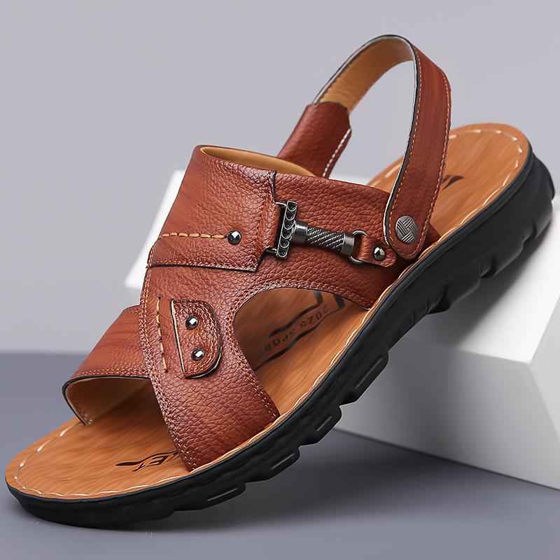 

Men s Sandals Genuine Leather Lightweight Non Slip Casual Slippers Men Comfortable Thick Sole High Quality Sandals for Men 38 коричневий