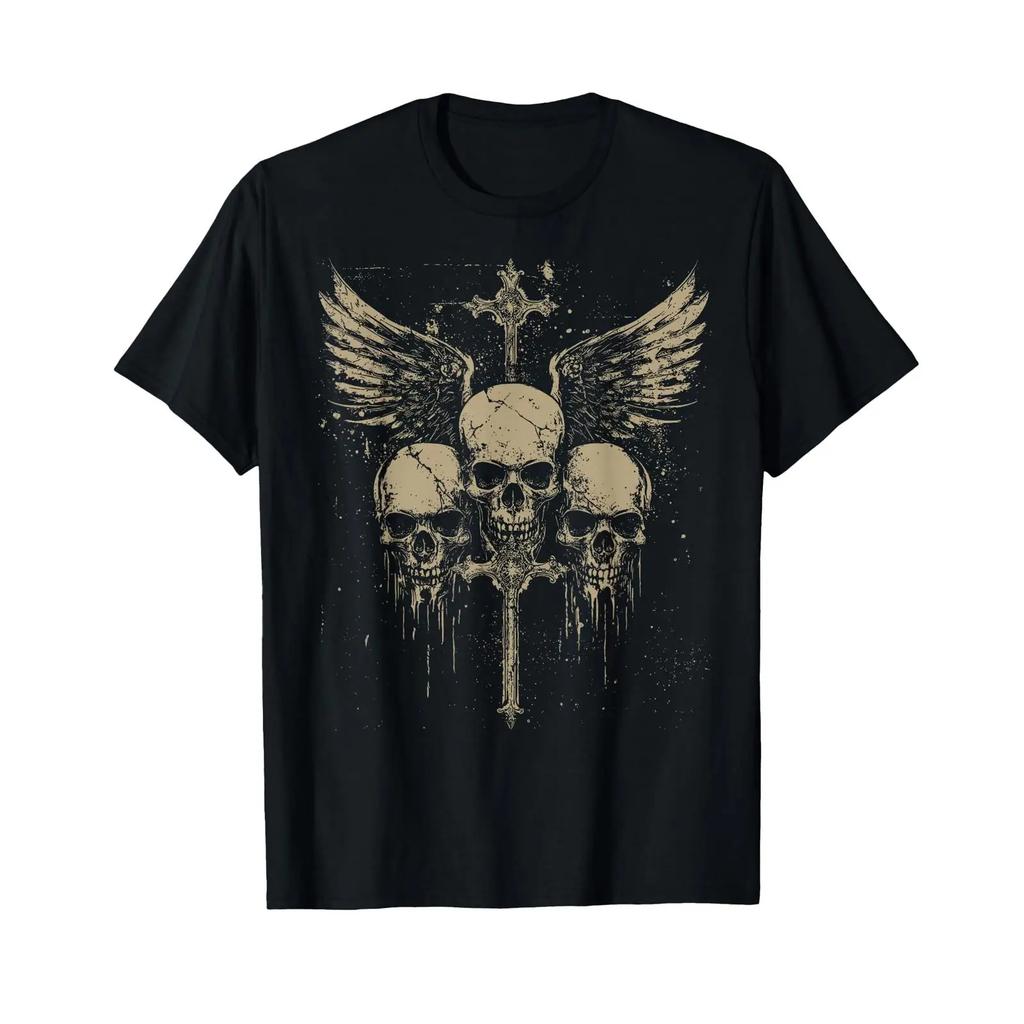 Skull Cross Y2k Grunge Aesthetic Old Goth Gothic T Shirt Vintage Unisex Stretched Designer Clothes Stylish Casual