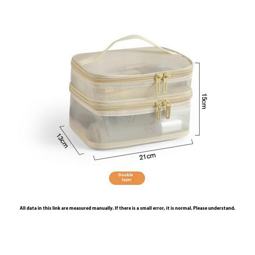 Double Layer Zipper Mesh Toiletry Bag Portable Travel Nylon Makeup Cosmetics Storage Organizer
