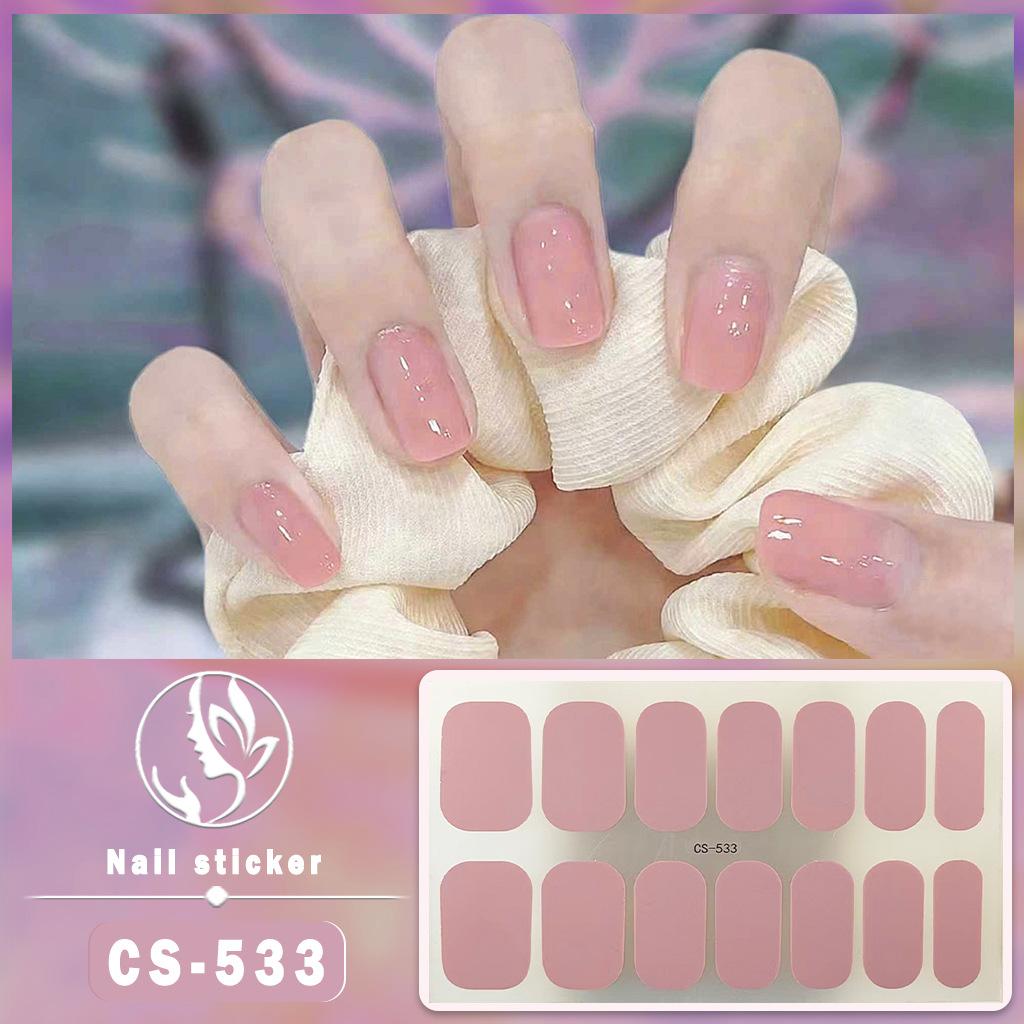 CS Waterproof No-Cure Gel Nail Wraps, Full Cover Korean Style Sparkling Solid Color Nail Stickers, Nail Patch Films