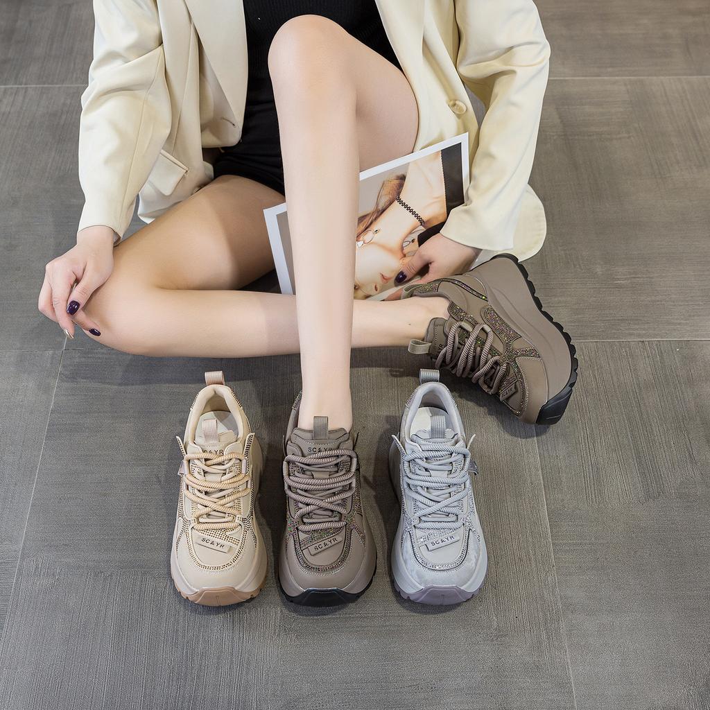 Women's shoes 2026 spring new style height increasing fashionable casual board shoes thick soled dad shoes women