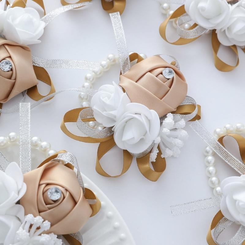 Romantik Seidenblume Braut Handgelenkblume Corsage für Hochzeitsfotografie Verlobungsparty Zubehör Handgelenkdekoration