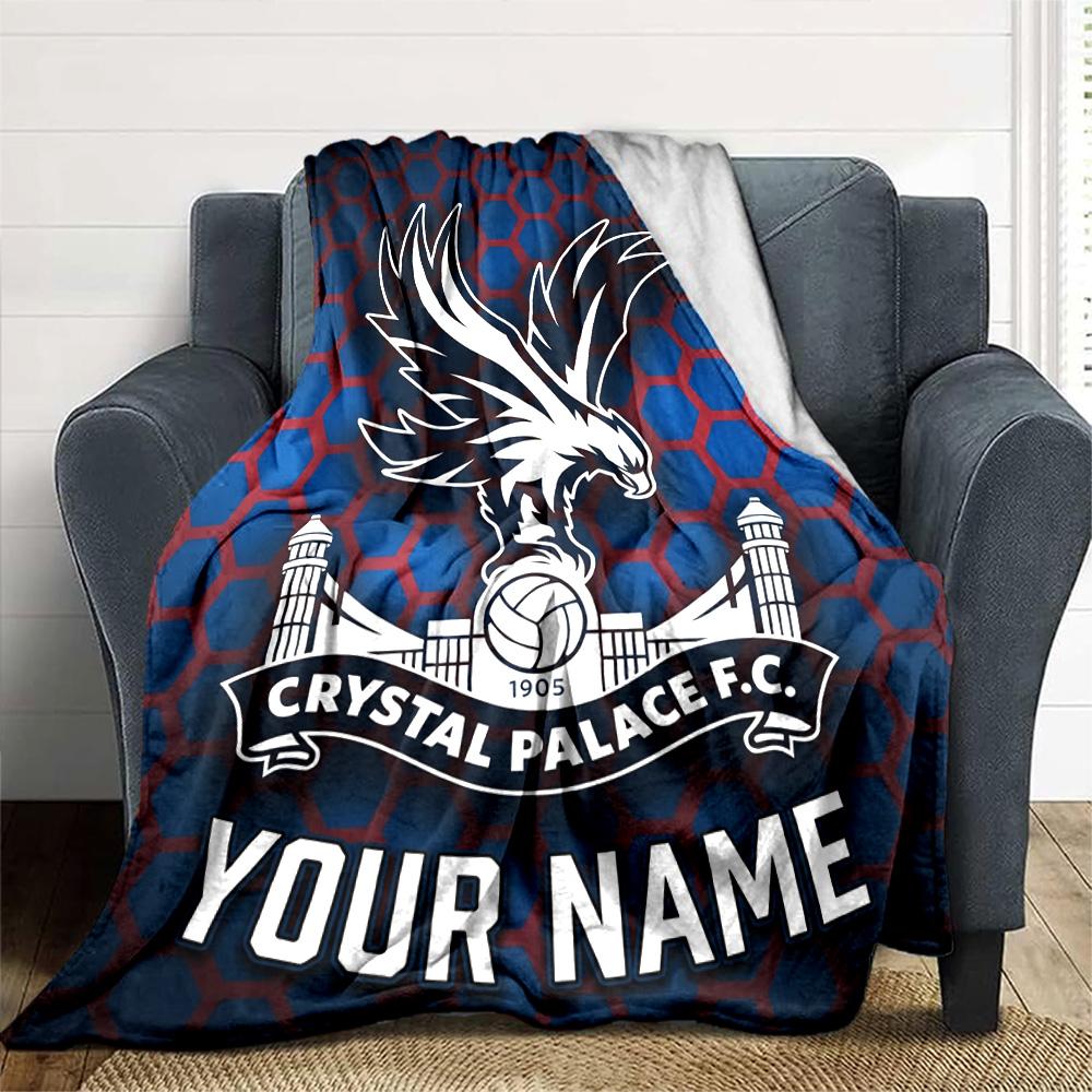 1pc Crystal Palace F.C Blanket with Custom Name, Gift, for Men and Women, Soft Blanket, Good for Sofa Bed Couch Travel, Lightweight Flannel Blanket