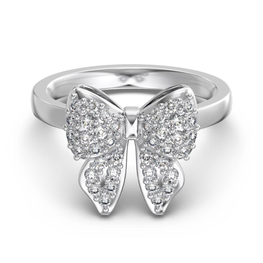 S925 Sterling Silver Bow Crown Zircon Ring - Women's Christmas Jewelry