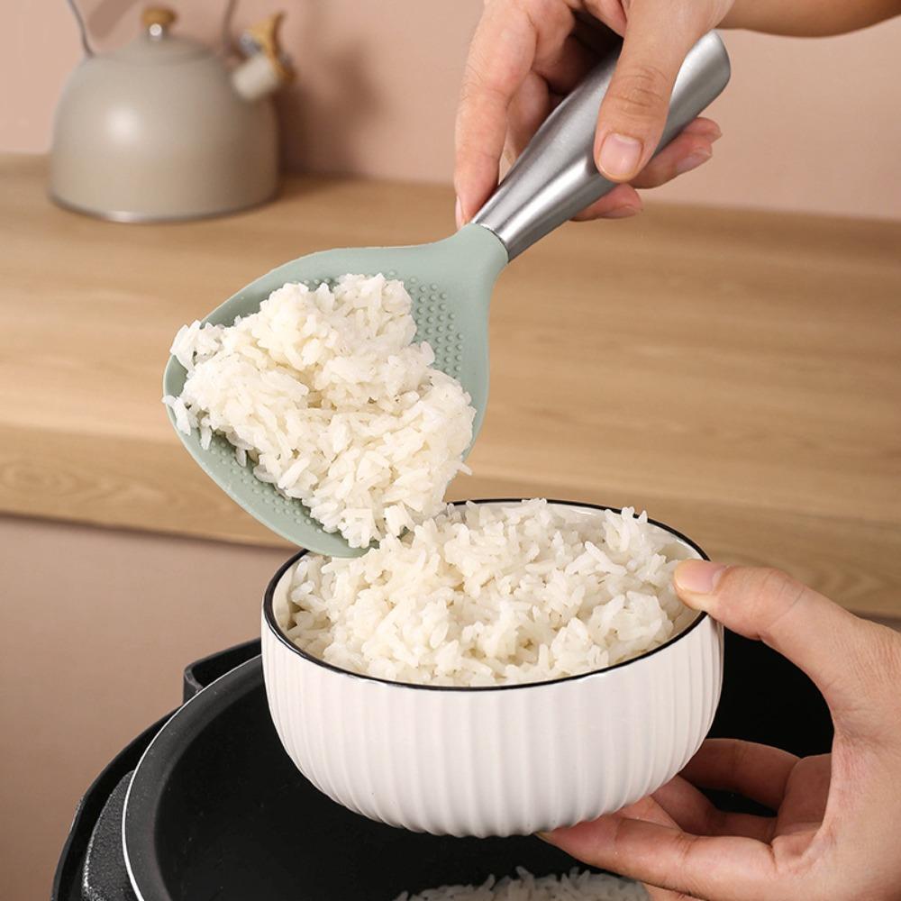 Stainless Steel Handle Silicone Rice Spoon Non-stick Rice Paddle Kitchen Tableware Rice Scoop  Home