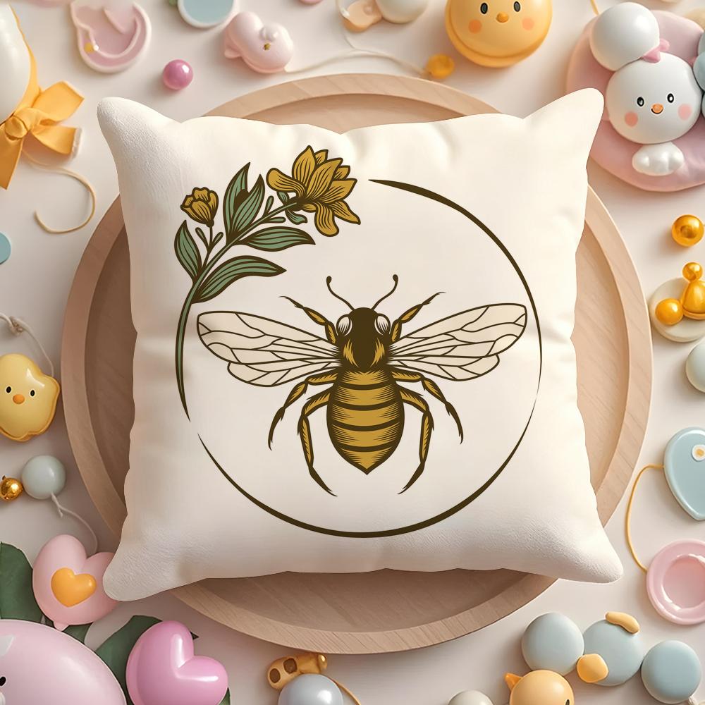 Cushion Cover Bee Botanical Plush Fabric Soft Double-Sided Printed Sofa Warm Winter Home Gift Pillow Case