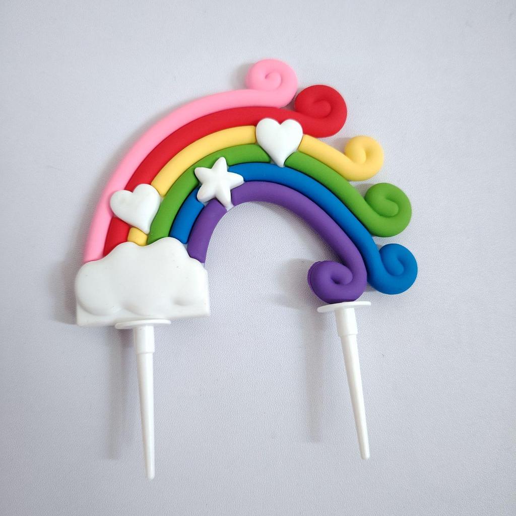 Versatile Rainbow Arch Cake Topper: Colorful Cartoon Forest Style Red Pink Rubber Ornament