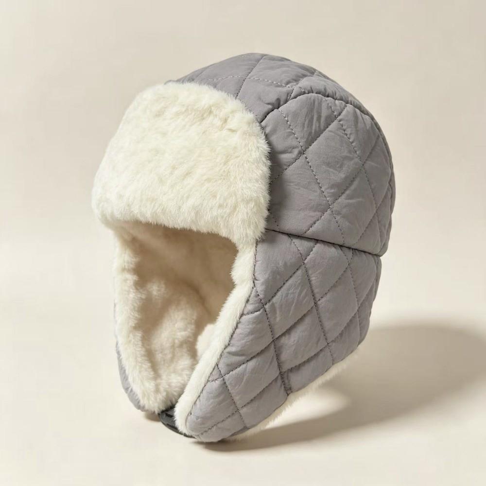 Plush Kids Ski Hat Rhombus Quilted Windproof Earflap Hat Outdoor Activities