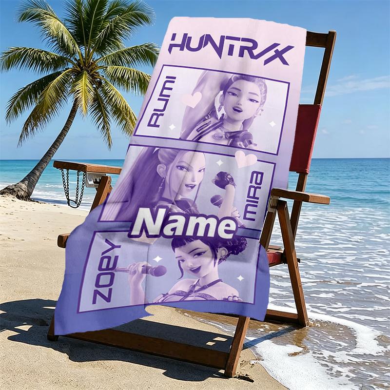 Custom Name Personalized KPop Hunters Print Beach Towel, for Trip Camping Beach Party Home Decor, Birthday Gift for Family & Friends