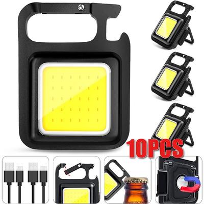 COB Rechargeable Keychain Flashlight Super Bright LED Work Light with Magnet Clip Bottle Opener for Dog Walking Car Repair Emergency Camping EDC