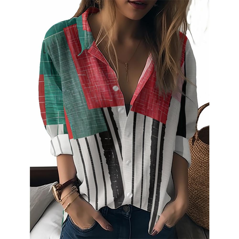 Summer Minimalist Shirt with Floral Digital Print Button Up Shirt Top for Women's Hawaiian Beach Vacation Casual Shirt