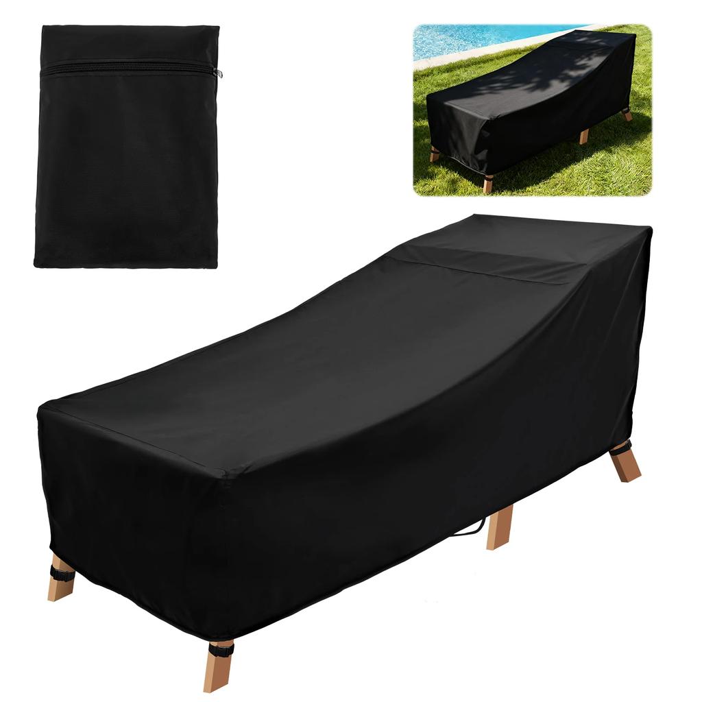 Patio Chaise Lounge Cover Waterproof Oxford Cloth Outdoor Lounge Chair Cover with Storage Bag Furniture Protective Cover