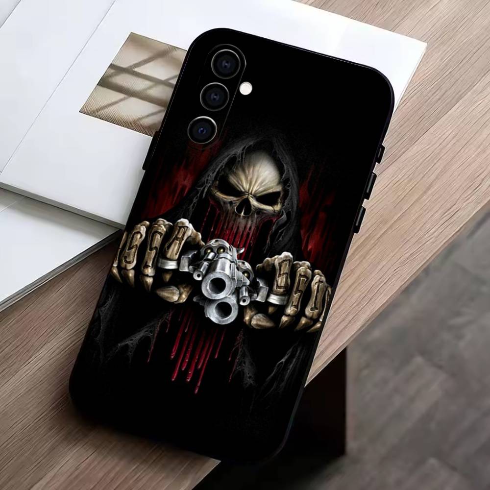 Reaper Skull Skeleton Gun-RSG Phone Case Black Silicone Soft For Samsung Galaxy A73,A72,A71,A70,A53,A52,A51