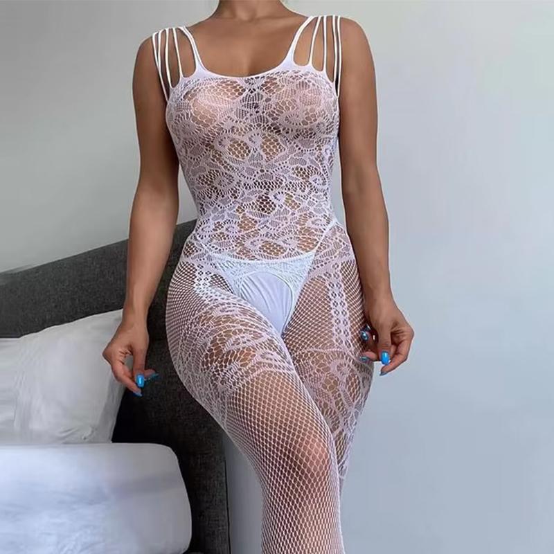 White Lace Pattern Bras Set Porn Underwear Women Mesh Hollow Bodystocking Sexy Baby Doll Dress Erotic Crotchless Lingerie Sets