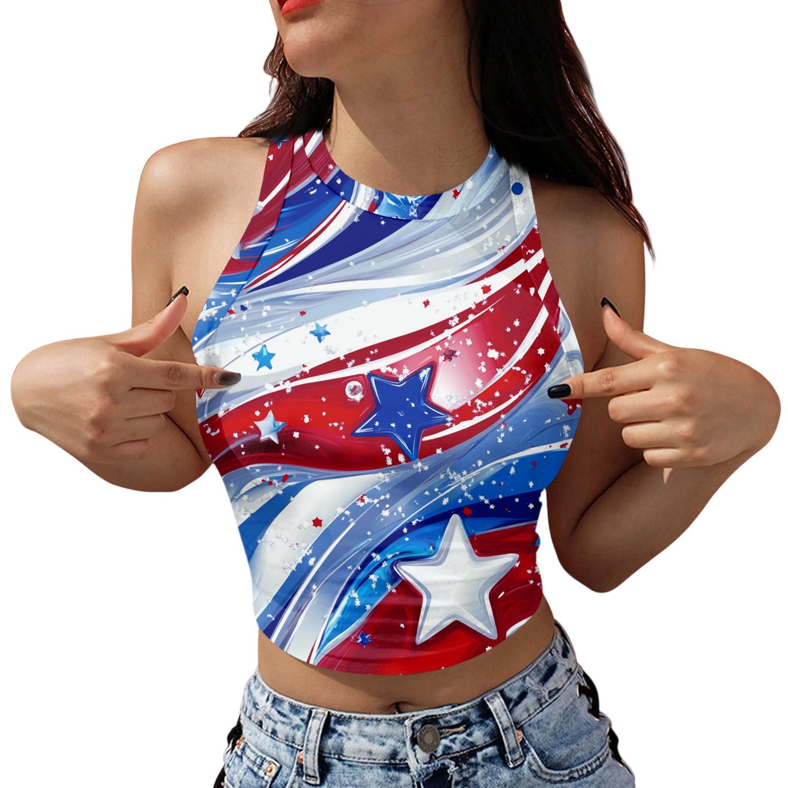 

Женская мода День независимости Принт Безрукавка Базовый топ без рукавов S