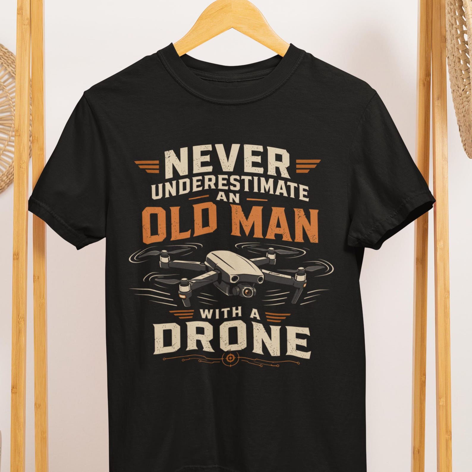 Never underestimate an old man with a drone t-shirt, drone pilot shirt, fpv drone gift, rc quadcopter tee, drone lover gift idea S