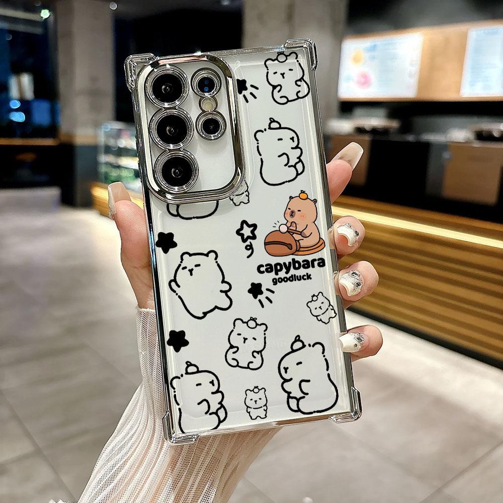 Cute Little Capybara Funda For Samsung S26 Ultra Phone Case For Galaxy S25 FE S26 S24 S23 S22 S21 Ultra S20 Plus 5G Clear Cover