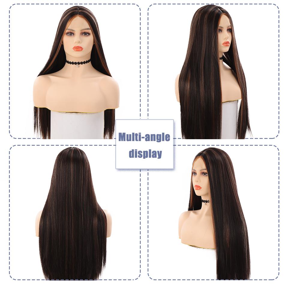 Kaufen Weiße Stirnspitze Synthetische Perücke Damen Lang Glatt Haarperücke Chemiefaser Damenperücke Kopfbedeckung Nahtlose Unsichtbare Perücke