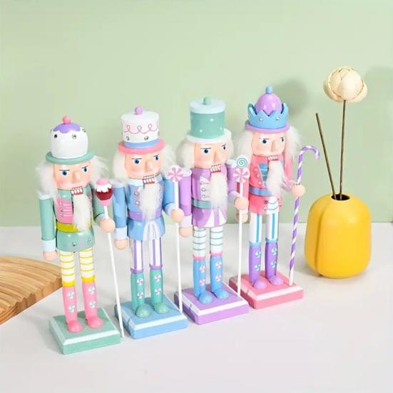 25CM Christmas Wooden Nutcracker Figurine Cartoon Soldier Figure Statue Sculpture Festival Holiday Party Ornament Decoration