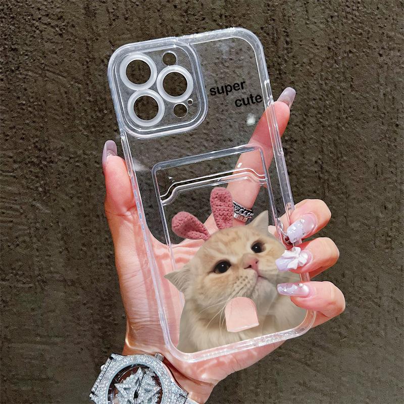 Card Slot Holder Silicone Wallet Pocket Case For Xiaomi 14T 13T 11T Redmi 15 14 12C 13C iPhone 17 16 15 Samsung A15 A25 A35 Cover Clear Phone Bumper