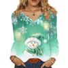 Women's Fashionable Casual V-neck Blouse Button Christmas Printed Long-sleeved Pullover T-shirt Top