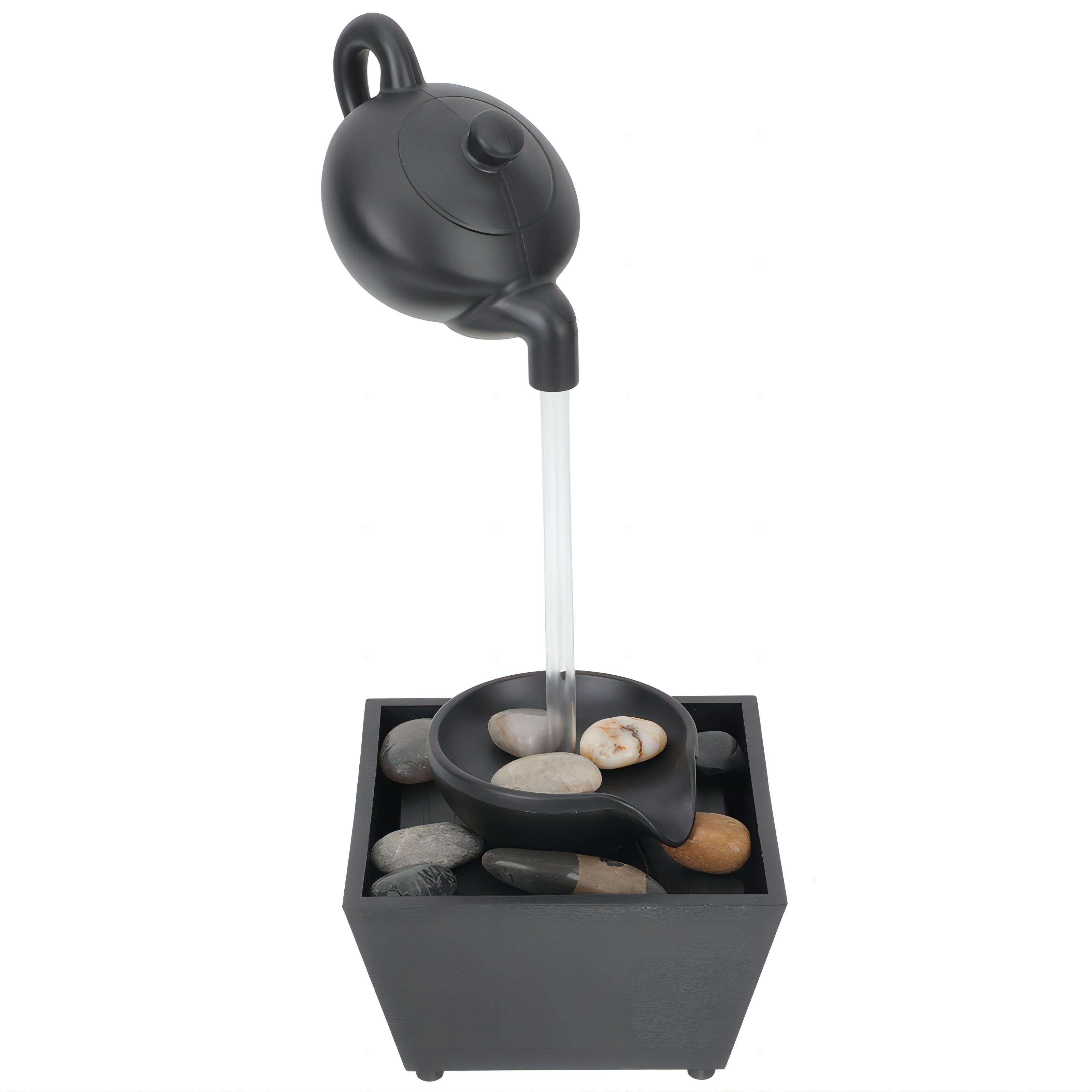 

Чайник фонтан орнамент USB 5V батарея блок питания настольное украшение имитация водопада со светодиодными лампами и галькой чёрный