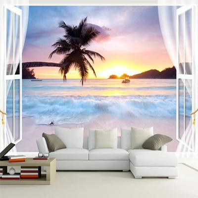 3d Zeegezicht Landschap Behang Kokospalm Raam Muurschildering Woonkamer Slaapkamer Behang Woondecoratie