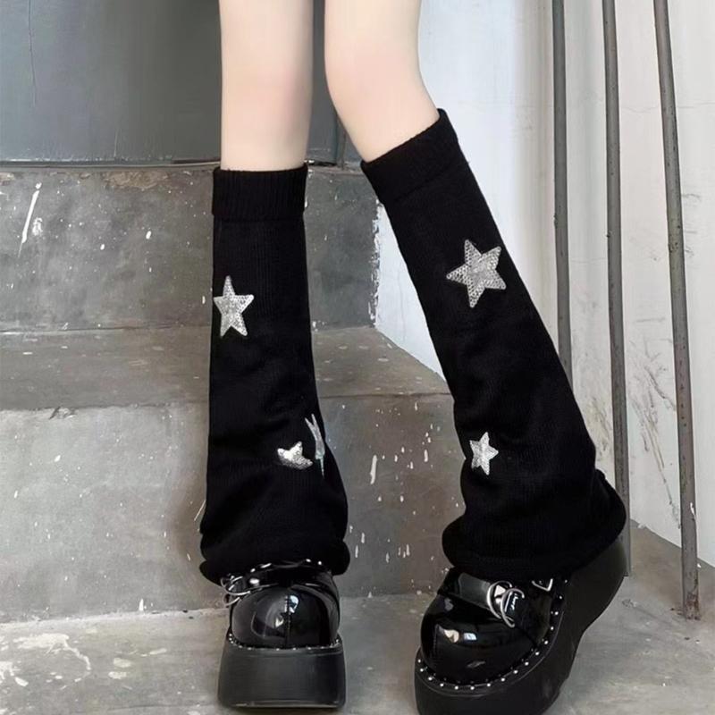 Pierneras Lolita para Niñas Y2K Estrella Tejidas Mangas de Pierna Acampanadas Puño Holgado Gótico Calcetines Tobillo Montón Cubre Pies Uniforme JK
