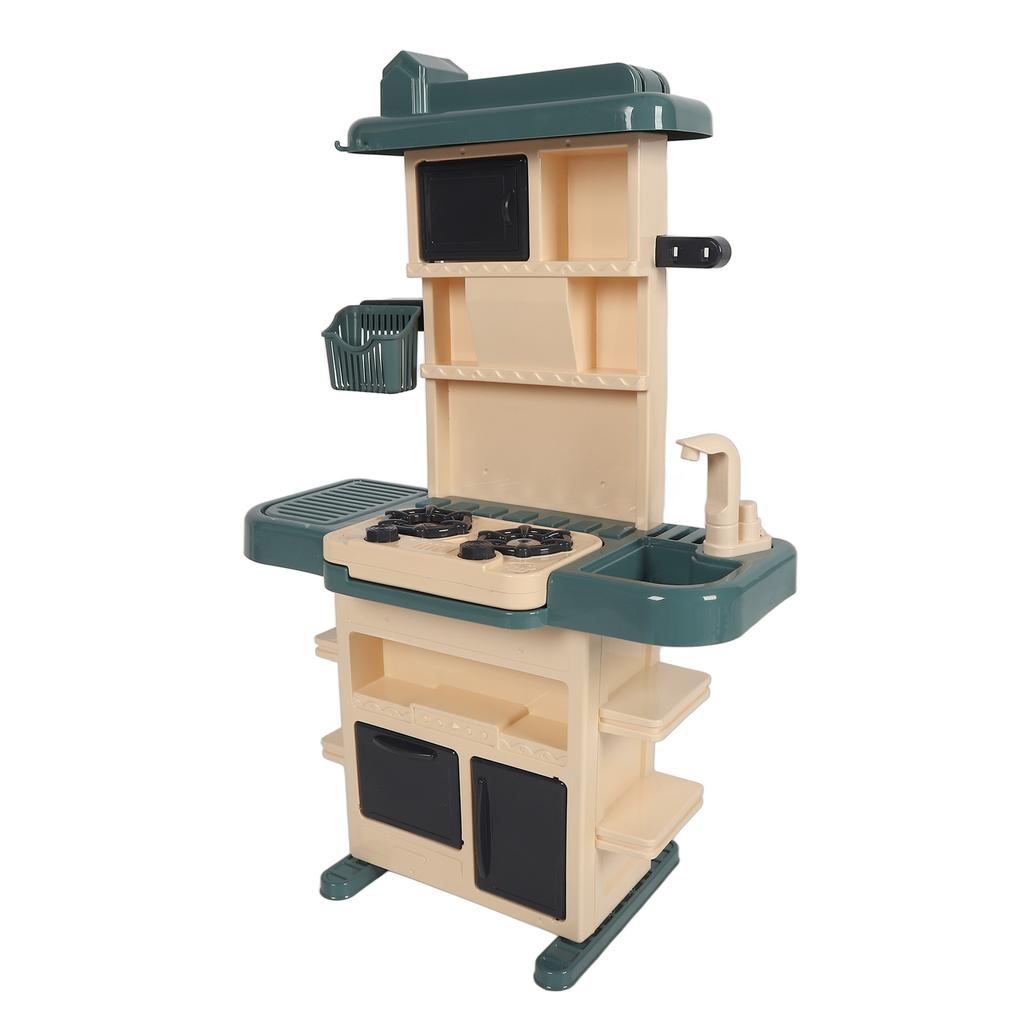 Set Jucărie Bucătărie Copii Lumină Sunet Alimente Veselă Oală Gătit Copt Jucărie Joc de Rol Verde