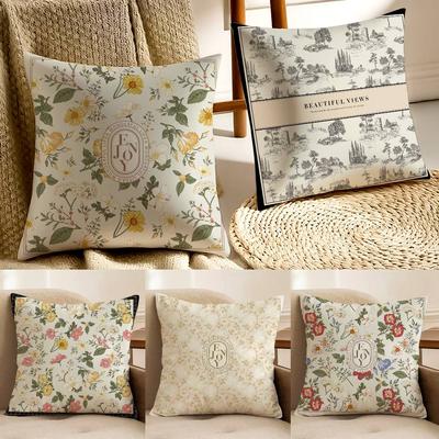 Fronha de Almofada Pintura de Flores Simples Anti-ácaro Zíper Invisível Cama de Sofá