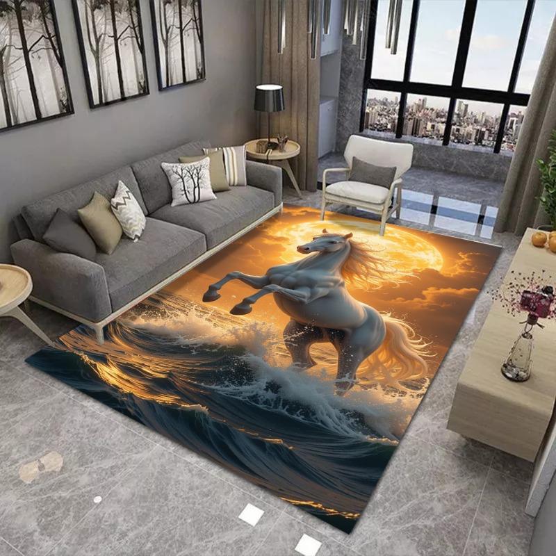 Golden Horse Printing Large Area Rug Non-Slip Wear-resistant Carpet for Living Room Bedroom Soft Floor Mat Home Decor Fashion